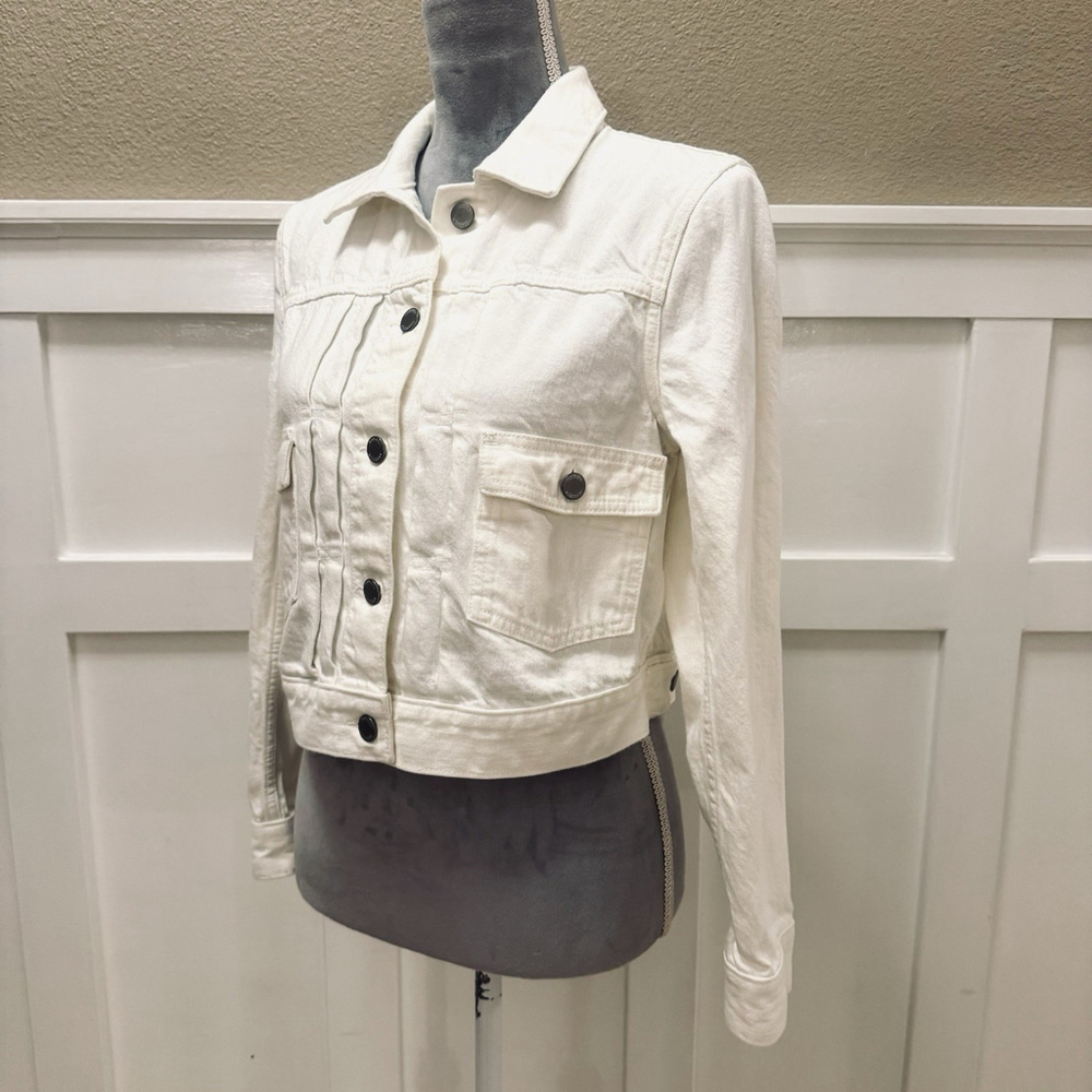 New Banana Republic Cropped Utility Denim Jacket Size:M Cream Button Up Collared